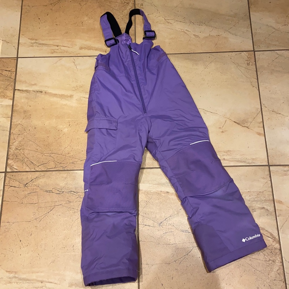 Columbia girls bib-style waterproof snow or ski pants size Small (8) - purple